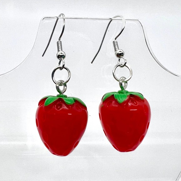 Strawberry Earrings - Red Strawberries - Summer Fruit Earrings - Picture 1 of 8
